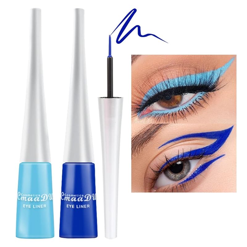 evpct 2Pcs White Black Liquid Eyeliner Set Waterproof White Eye Liners for Women Eyes Wing Eyeliner Stamps Shapes Colored Eyeliner delineador de ojos a prueba de agua contra el agua blanco para ojos
