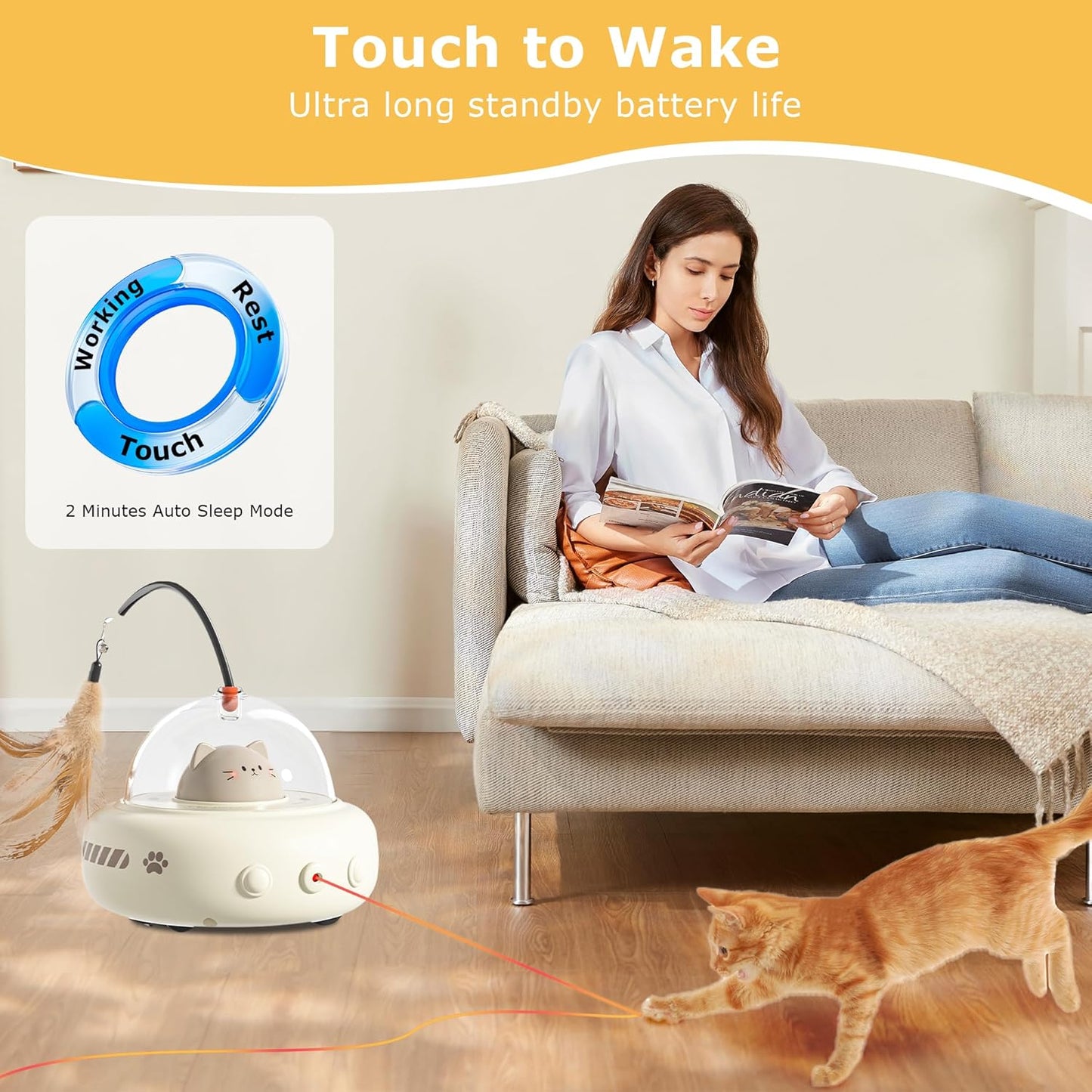 hooroor Laser Cat Toy for Indoor Cats,2 in 1 UFO-Vehicle Automatic Motion with Feather,Rechargeable Electronic Smart Sensor,Interactive Toys for Bored Cats\/Kittens\/Dogs,Ideal Gift for Pet Lover