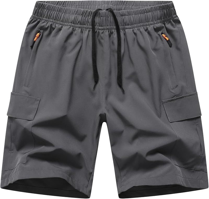 Boys Cargo Shorts, Outdoor Quick Dry Hiking Shorts, Lightweight Athletic Short with Zipper Pockets