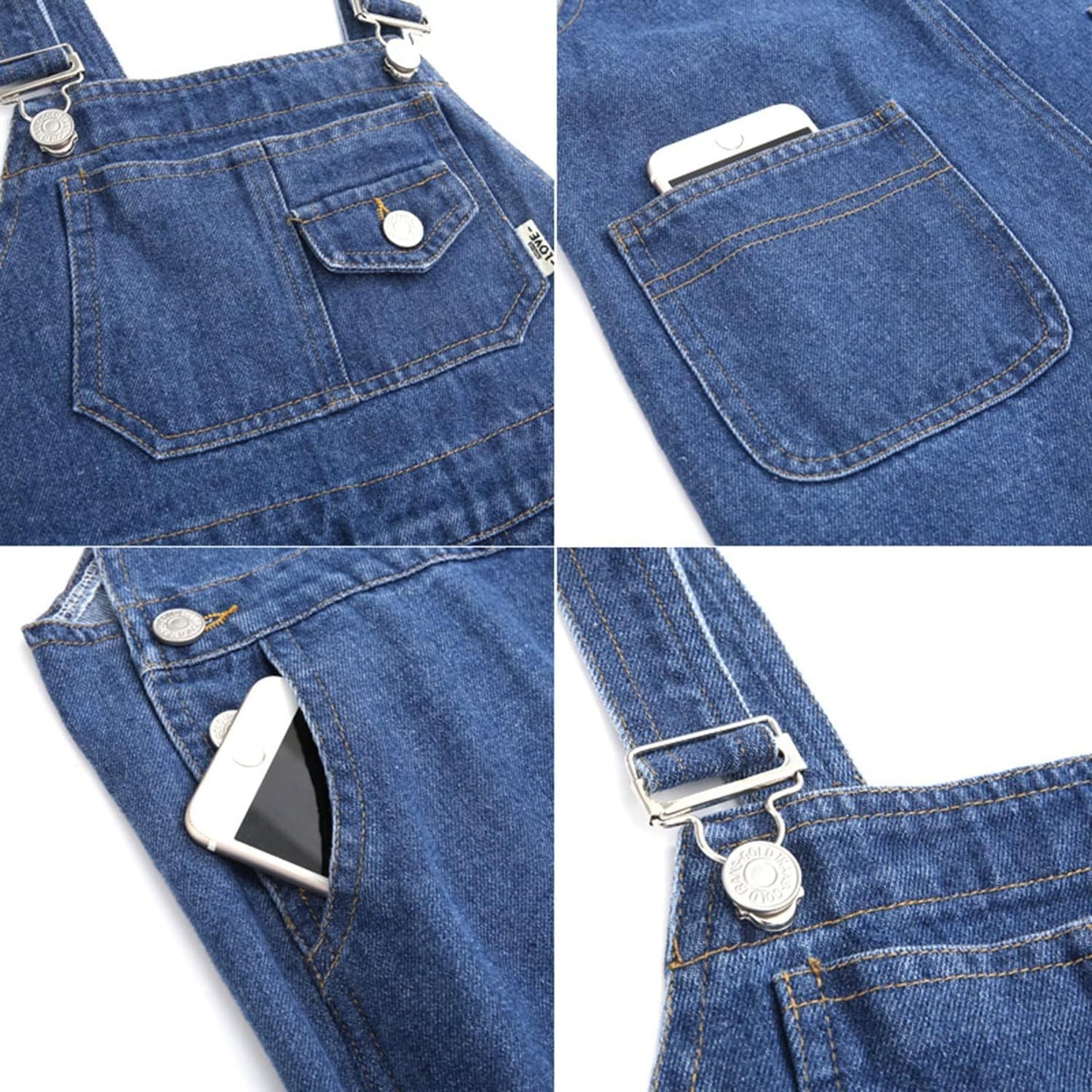 Rolanko Girls Overalls Denim Bib Distressed Jumpsuit Kids Blue Baggy Jean Pants 4-14 Years with Pockets