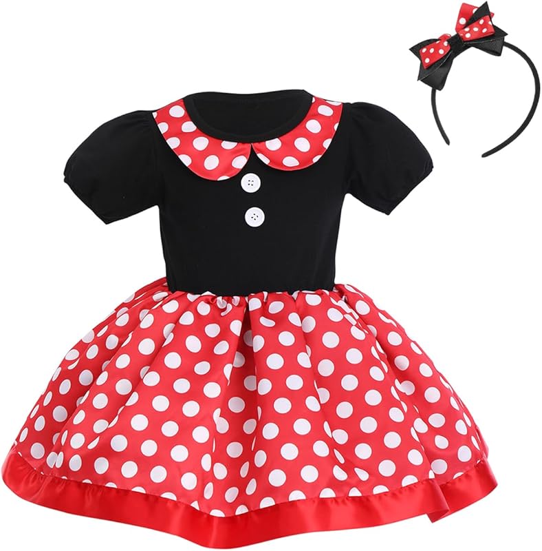 IBTOM CASTLE Baby Girl Polka Dots Princess Costume Birthday Fancy Dress up Party Cosplay Ears Dance Clothing Set