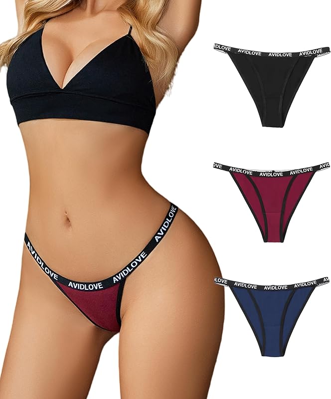 Avidlove Womens Underwear Cotton String Bikini Panties Ladies Low Rise Hipster Sexy High Cut Cheeky Underwear
