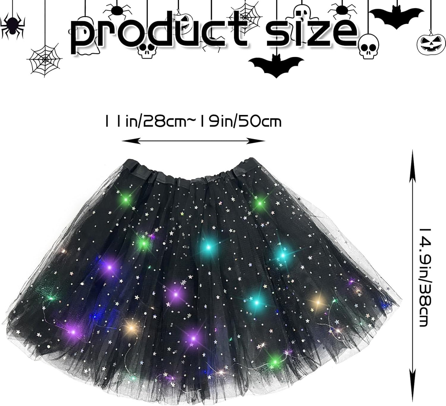 Hikkcos 2 Pcs Halloween Tutu Skirt for Adult Women Light Up Tutus Skirt Led Tutu Costume for Canival Party