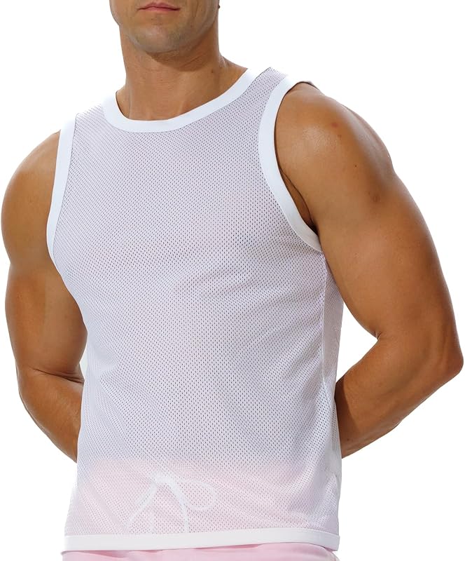Men's Mesh Workout Tank Top Fitted Sleeveless Shirt for Casual Gym Muscle Training