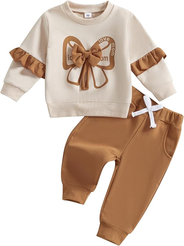 Mubineo Toddler Baby Girl Clothes Bowknot Sweatshirt Outfits Fall Winter Long Sleeve Tops Pant Outfit Sweatsuit Set