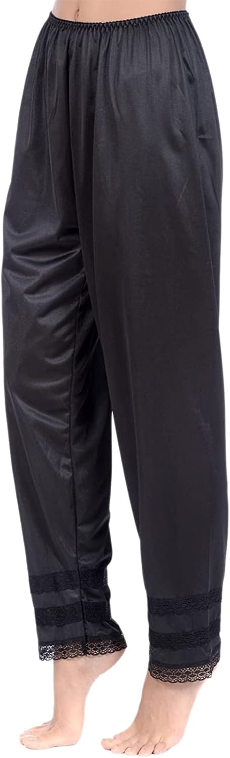 Gaono Women's Silk Pettipants Slip Ankle Length Snip-it Pant Liner Satin Culotte Slip Elastic Waistband Lace Sleep Pants