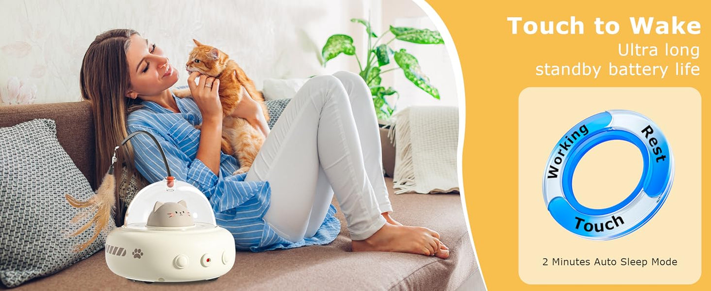 hooroor Laser Cat Toy for Indoor Cats,2 in 1 UFO-Vehicle Automatic Motion with Feather,Rechargeable Electronic Smart Sensor,Interactive Toys for Bored Cats\/Kittens\/Dogs,Ideal Gift for Pet Lover