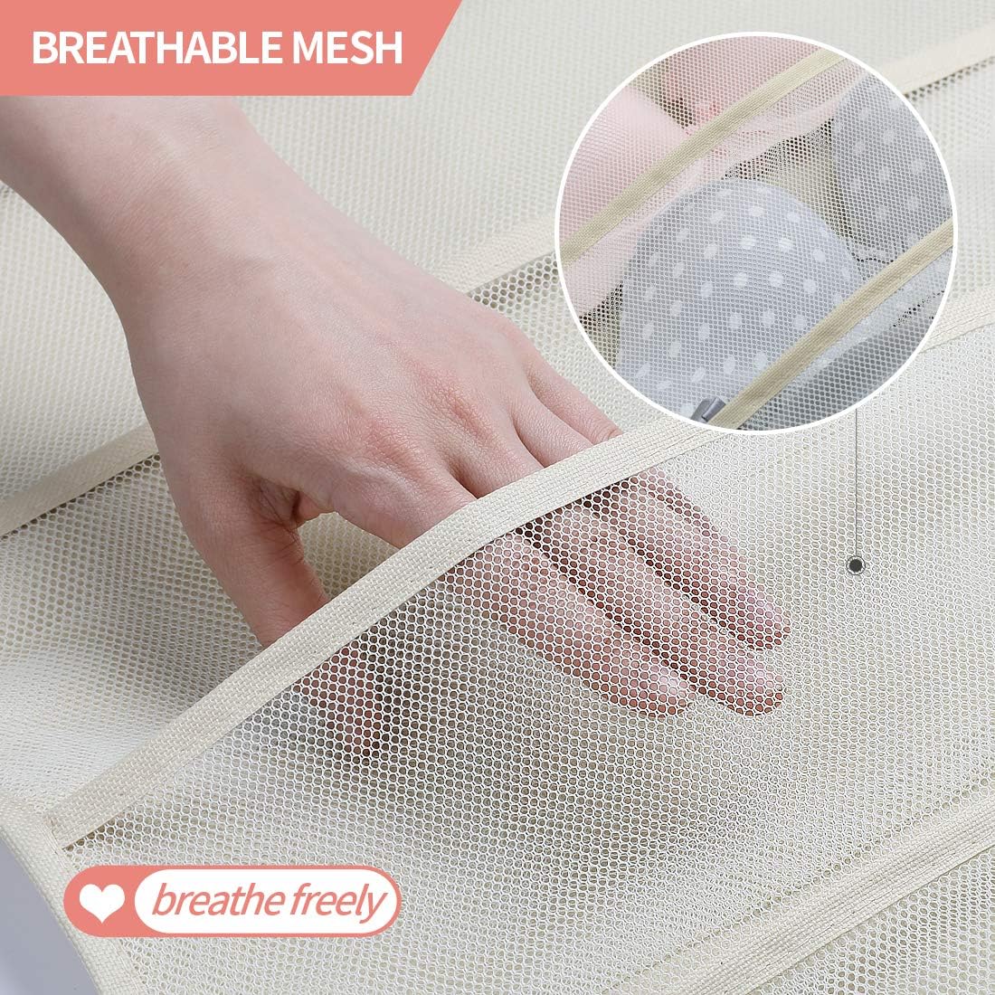 Enlarged Closet Hanging Bra Organizer with Rotating Metal Hanger, Dual Sided Wall Shelf Wardrobe Mesh Pockets Hanging Storage Bag for Bra Socks Underwear Underpants