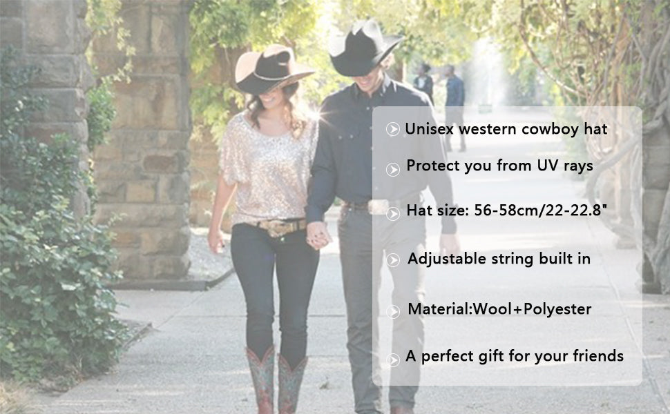 Western Cowboy Hat for Men Women Classic Fedora Hat with Buckle Belt (Size:M-L)