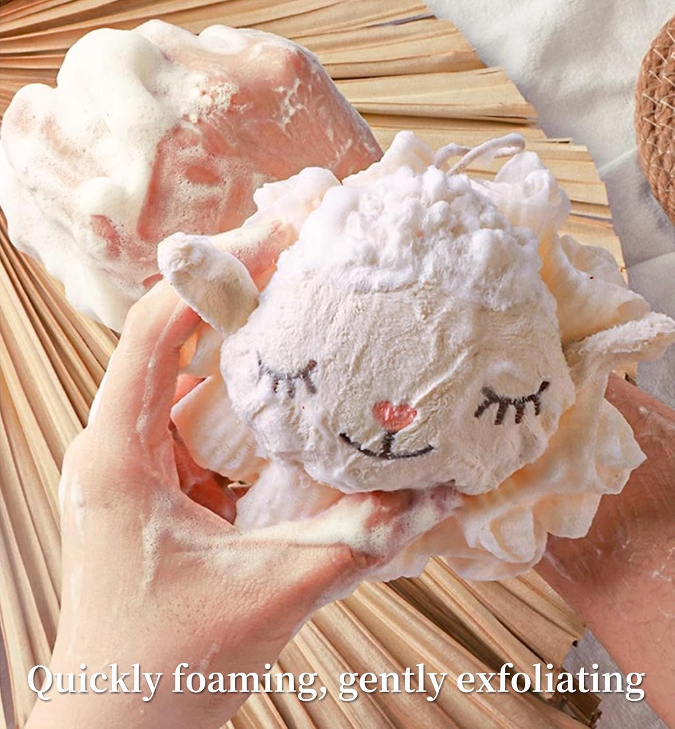 Kids Bath Loofah Sponge Exfoliating Body Scrubber [2-Pack],Cute Cartoon Sheep Shape Toddler Shower Bath Loofah Sponge Puff for Kids,Baby,Women,Boys and Girls