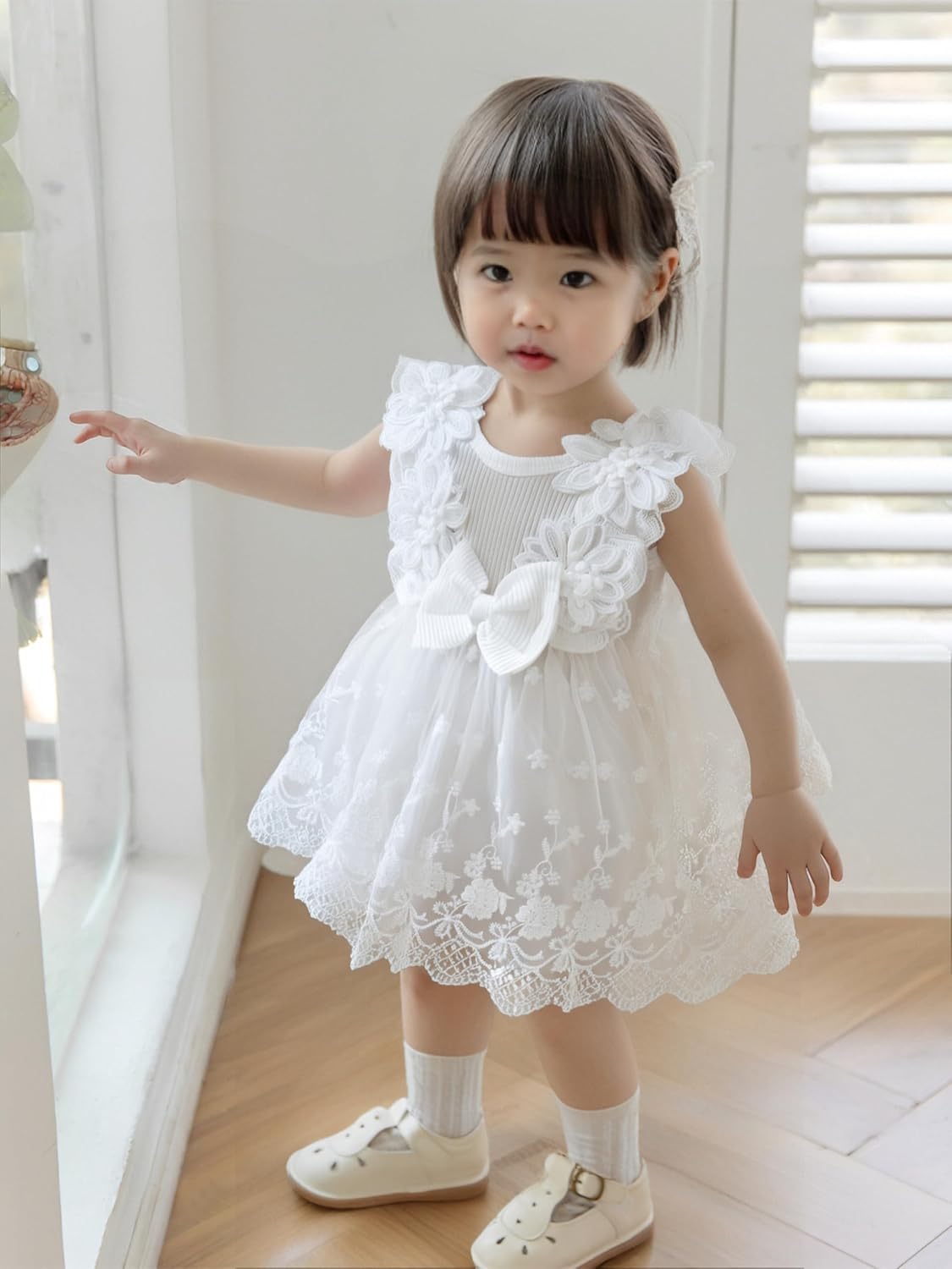 Renotemy Baby Girl Flower Dress Summer, Tutu Tulle Boho Princess Wedding Birthday Party Dresses for Infant Girls 0-18 Months