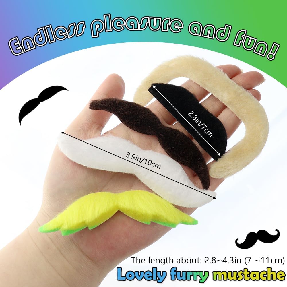 TCOTBE 48 Pcs Self Adhesive Fake Mustache Set Novelty Mustaches Colorful Fake Beard Mardi Gras French Pirate Detective Moustache Stickers for Costume and Halloween Festival Party 16 Styles