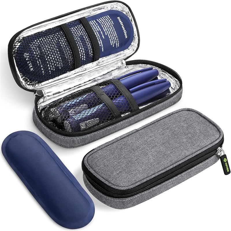 AUVON Insulin Pen Cooler Travel Case with 2 x 90g TSA Approved Ice Packs, Diabetic Medication Insulated Cooling Bag for Insulin Pens and Diabetic Supplies Storage, Compact for Daily Life and Trips
