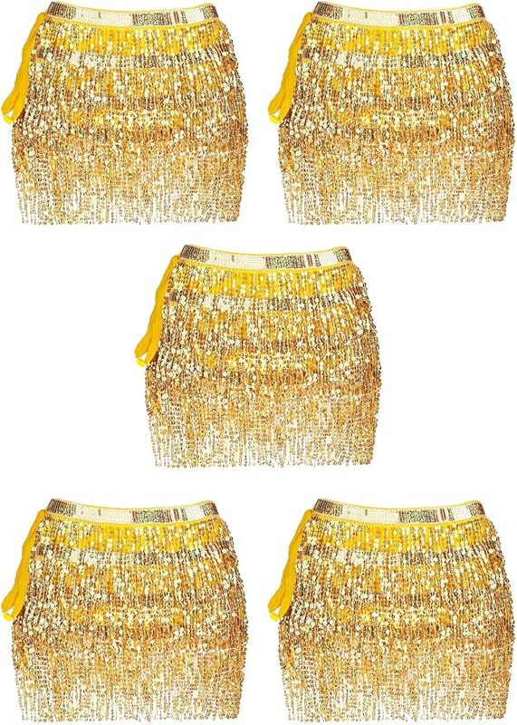 Women Belly Dance Skirt Tassel Fringe Skirts Sparkly Sequin Hip Scarf Party Costume