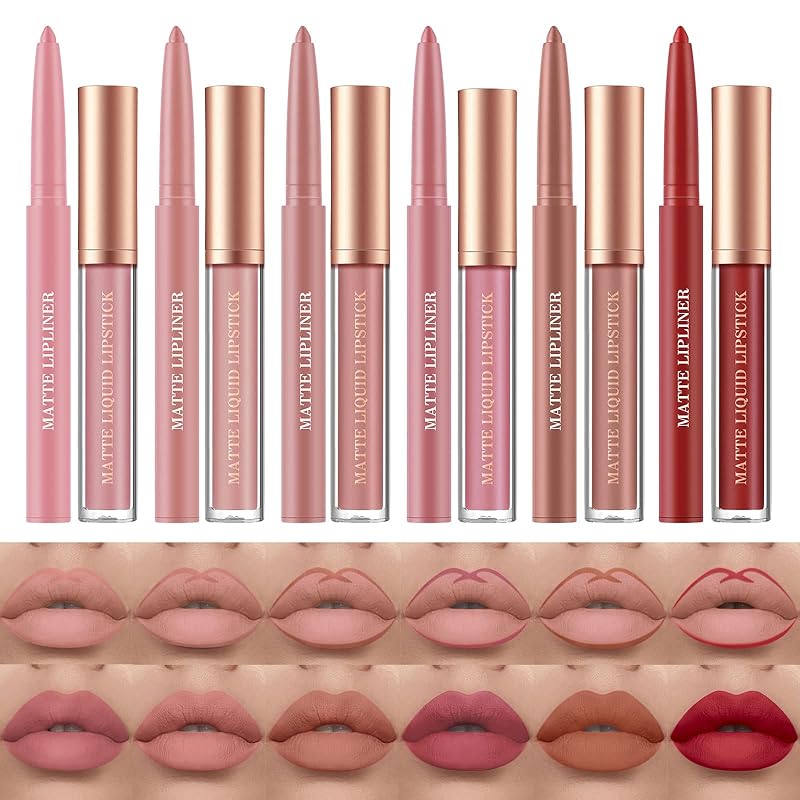 3PCS Lip Liner and Lipstick Combo Set - Matte Lip Liner Pencil, Velvet Matte Lipstick & Hydrating Collagen Lip Gloss - Long-Lasting, Smudge-Proof, High Pigment Nude Brown Lip Makeup Kit (Set 2, 3)