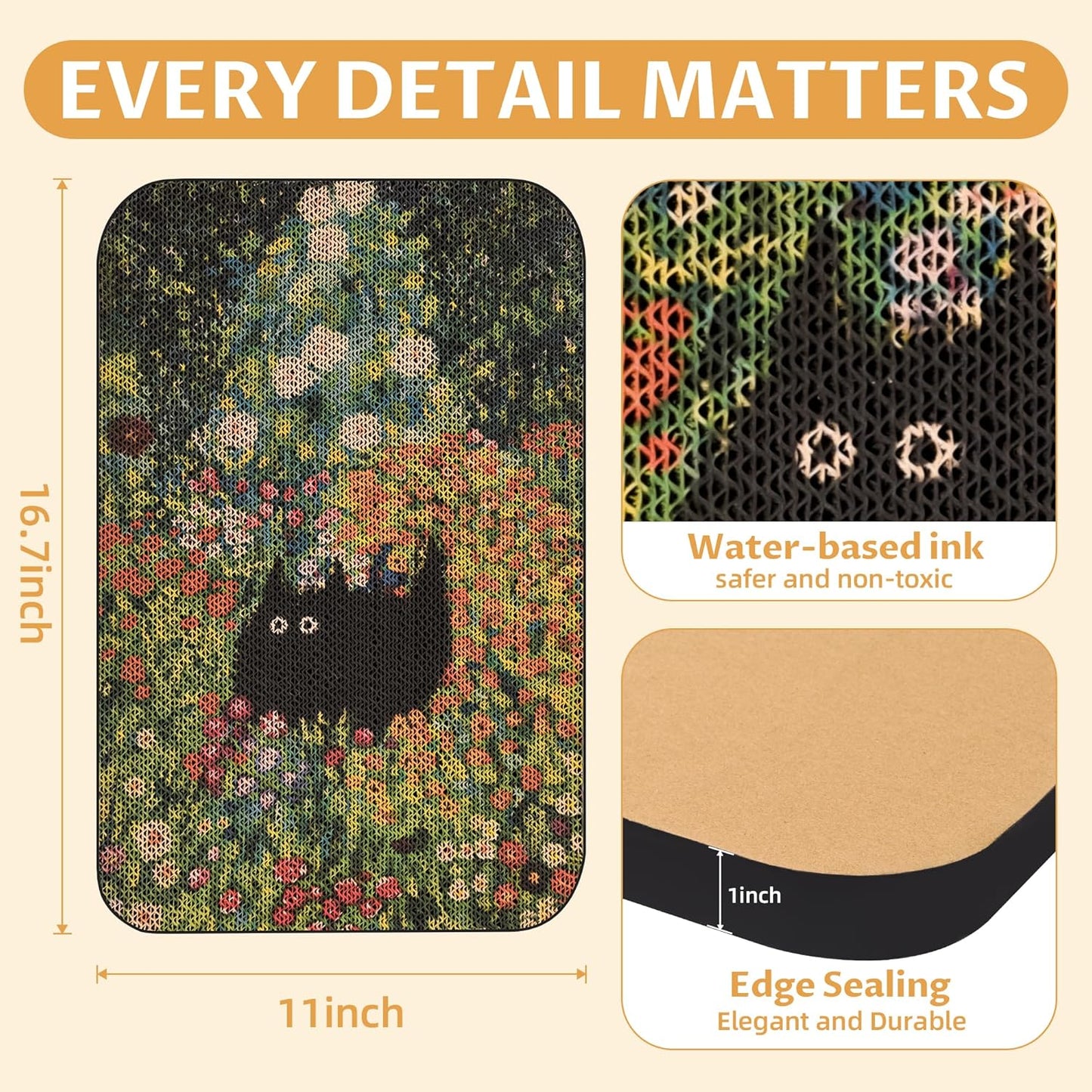 Art Cat Wall-Mountable Scratching Board 16.7x11x1 Inch Cat Wall Scratch Pad and Scratcher for Indoor Cats Furniture Protector（Flower Garden）