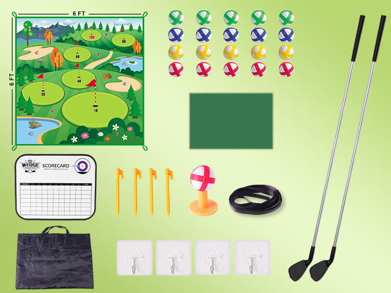 VATOS Golf Chipping Game Mat with Club, Golf Practice Mats Golf Training Mat Indoor Outdoor for Kids Adults Family, Golf Hitting Mat with 20 Balls, Play Equipment Stick Chip Golf Set Backyard Game