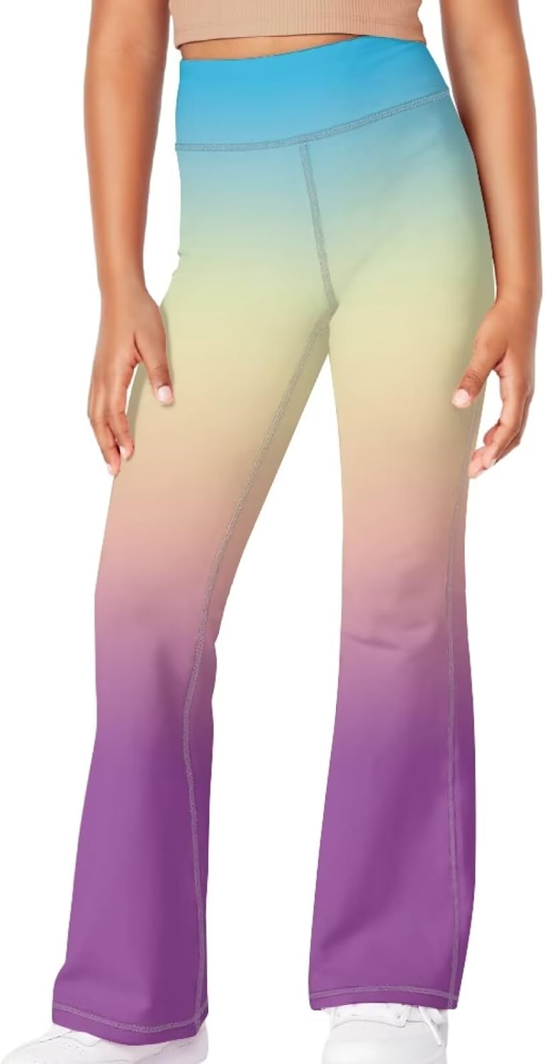 Girls' Athletic Leggings Bell Bottoms Kids Dance Running Yoga Pants High Waisted Workout Active Dance Tights