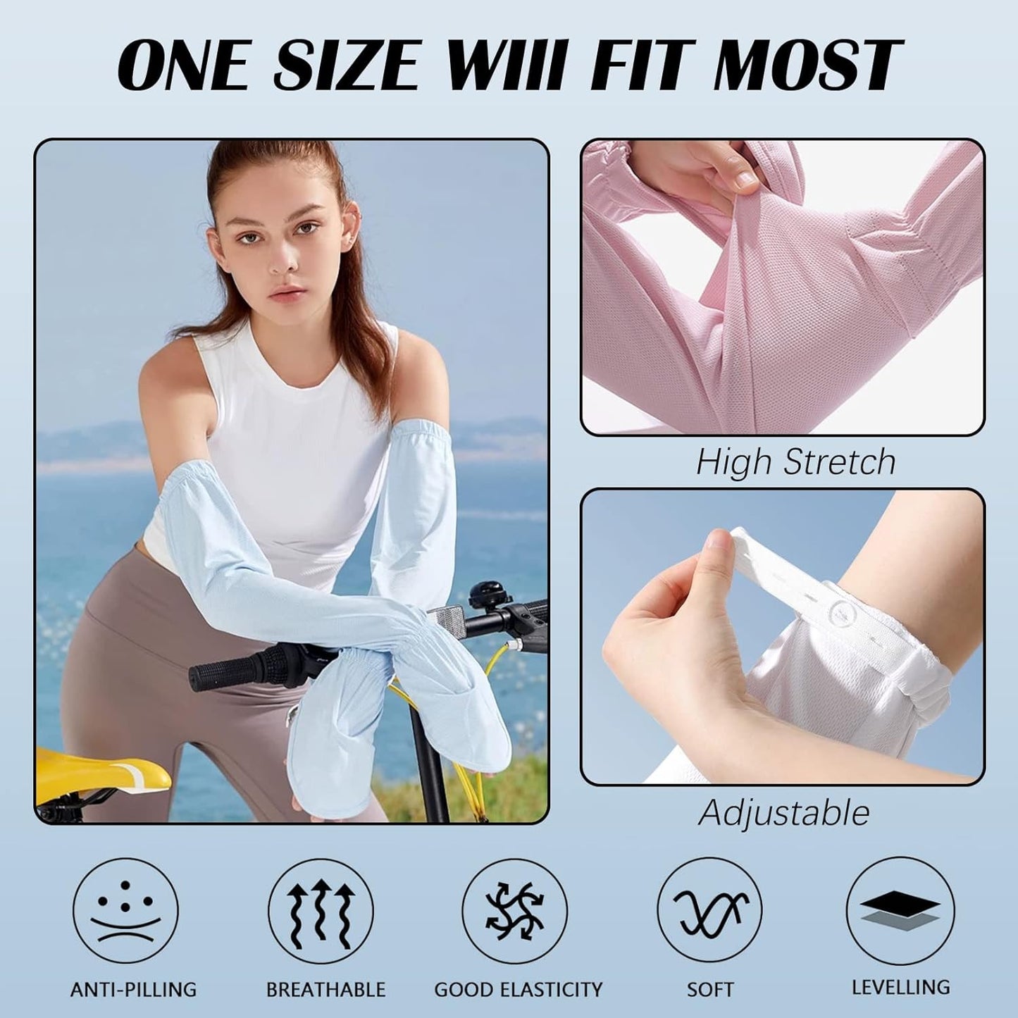 Driving Fingerless Sun Sleeves, Adjustable Arm Sleeve with Gloves, UV Protection Cooling Arm Cover for Gardening