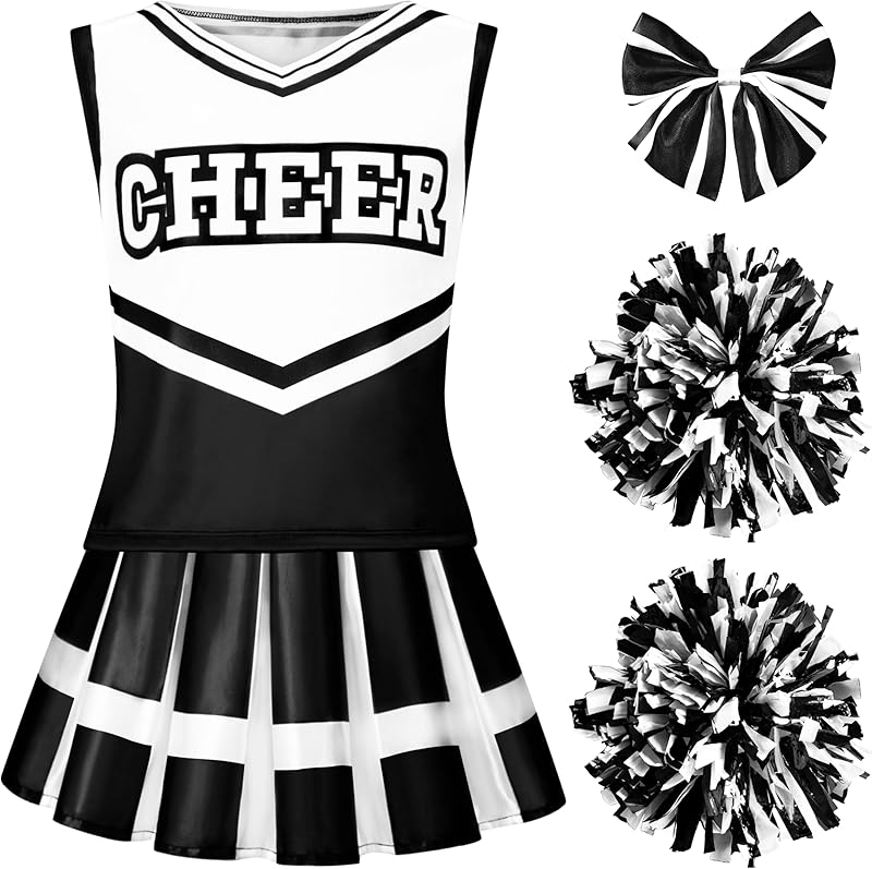 Spooktacular Creations Girl Cheerleader Costume, Halloween Cute Cheer Uniform Outfit with Accessories for Dress Up Parties