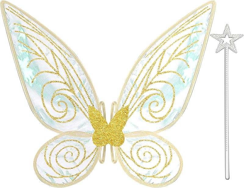quescu Fairy Wings for Adults,Butterfly Wings for Girls,Angel Wings,Fairy Costume for Women Halloween Dress Up Party Favor (White)