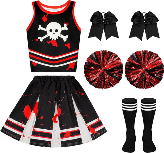 Liitrsh Cheerleader Costume Girls Cheerleading Halloween Cosplay Scary Outfit Bloody Dress Accessories for Party