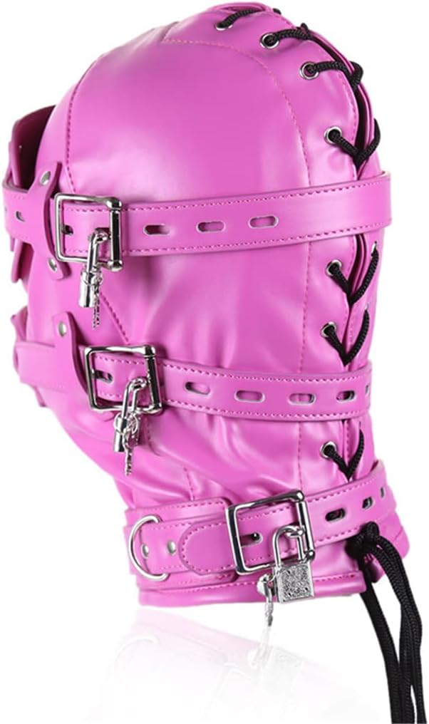 Soft Leather Halloween Mask, Full Face Breathable Portable Headgear Cosplay Head Hood Mask, Funny Masquerade Costume (3.93 inch, Pink)