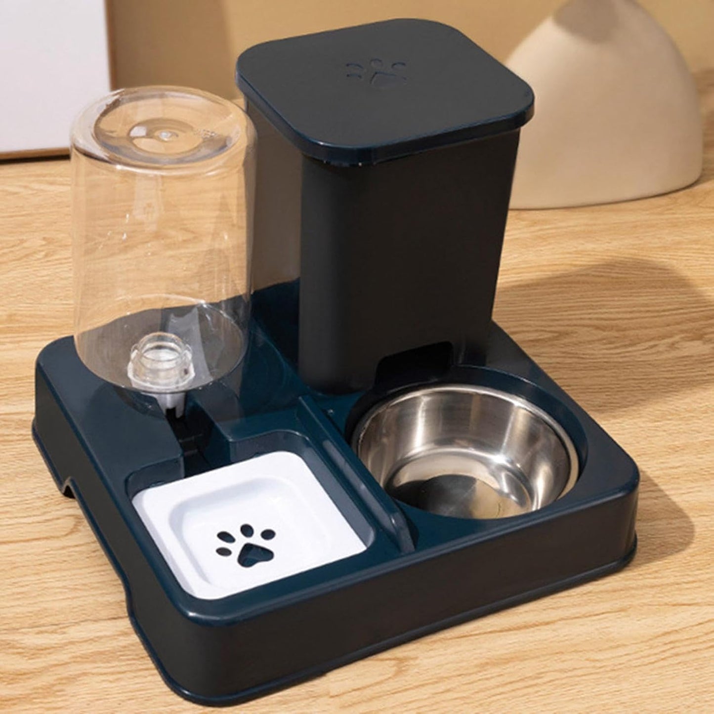 Automatic Pet Feeder, Cat Food and Water Bowl Set, Removable 2 in 1 Feeder and Waterer Set, This Two-Piece Set is Suitable for Pet Feeding, Including Small and Medium-Sized Dogs, Kittens (Dark Blue)