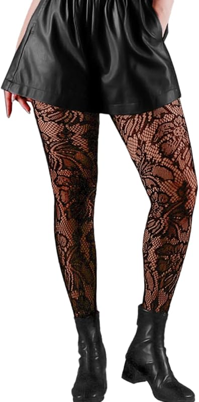 Sexy Lace Tights For Women, High Waisted Fishnet Stockings Concert, Floral Patterned Pantyhose Leggings Rave Outfits
