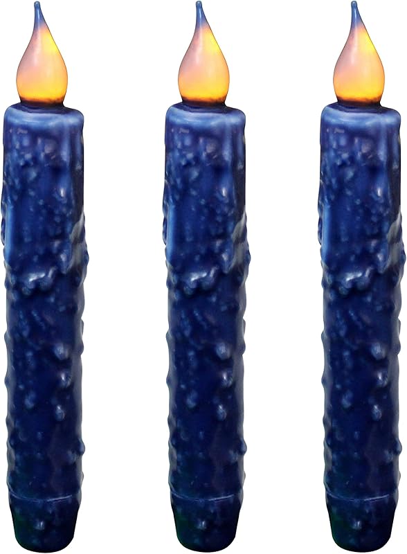 CVHOMEDECO. Real Wax Hand Dipped Battery Operated LED Timer Taper Candles Country Primitive Flameless Lights Décor, 6-3/4 Inch, Matt Black, 3 PCS in a Package