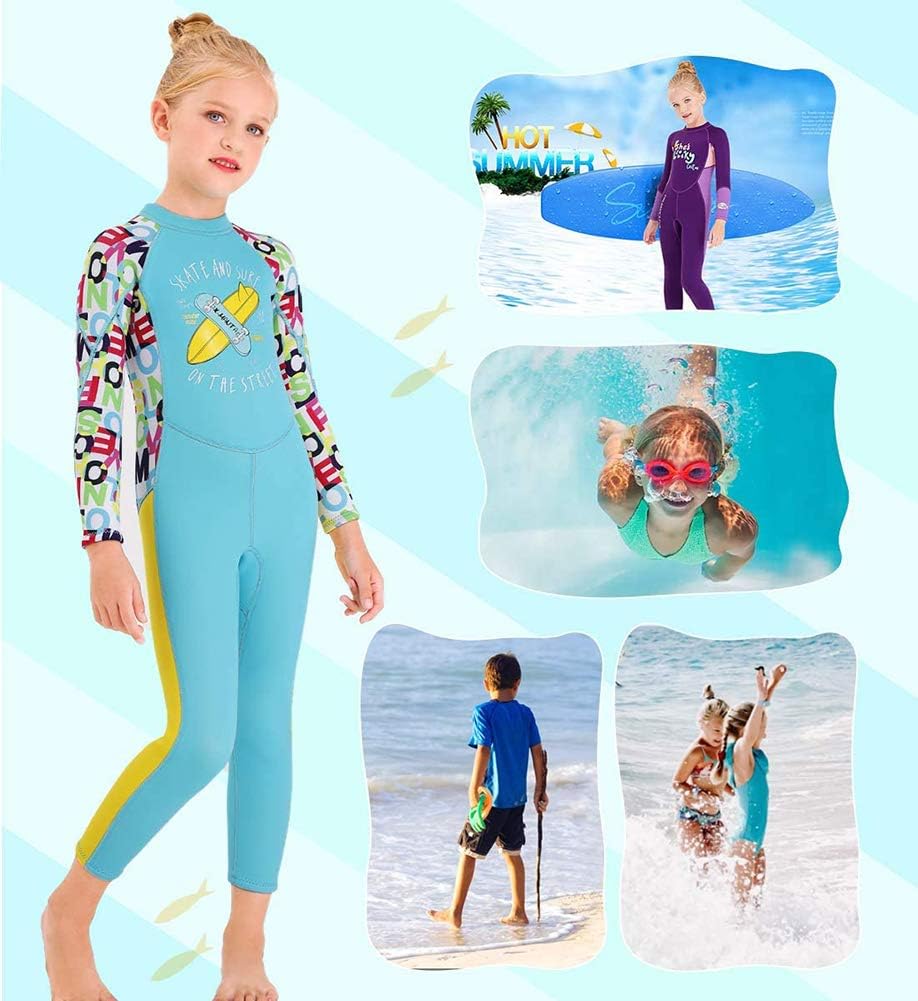 Kids Girls Boys Wetsuit Full Body Neoprene Thermal Swimsuit 2.5MM for Toddler Youth Children Teen, Long Sleeve Child Scuba Diving Surf Suit One Piece Sun Protection for Water Sports