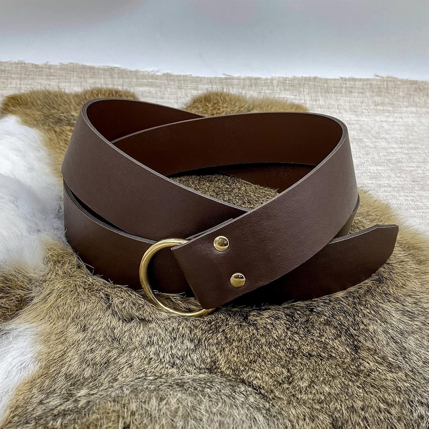HiiFeuer Medieval PU Leather Ring Belt, Retro Renaissance Rivets Belt for LARP, Ren Faire & Parties
