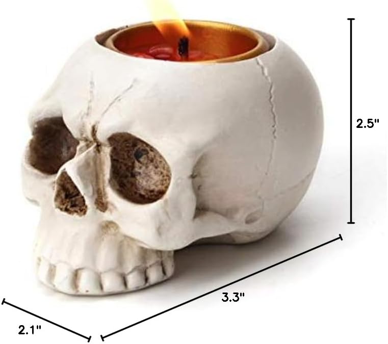 1 PCS Skeleton Skull Candlestick Holder Halloween Home Party Decorative Resin Skeleton Candle Holder Themed Bar Decoration (White)