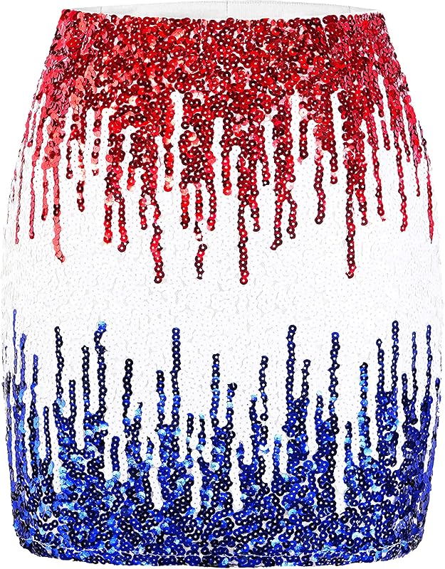 Maner Women's Sequin Skirt Sparkle Stretchy Bodycon Mini Skirts Night Out Party