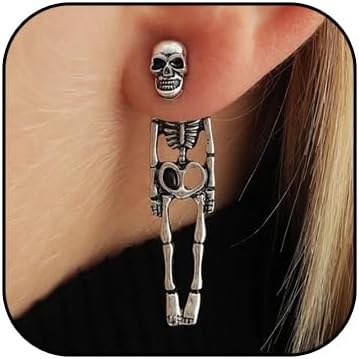 Halloween Earrings Gothic Skeleton Unique Earrings Punk Human Skull Funny Earrings Ghost Groom Bride Front Back Stud Earrings for Women