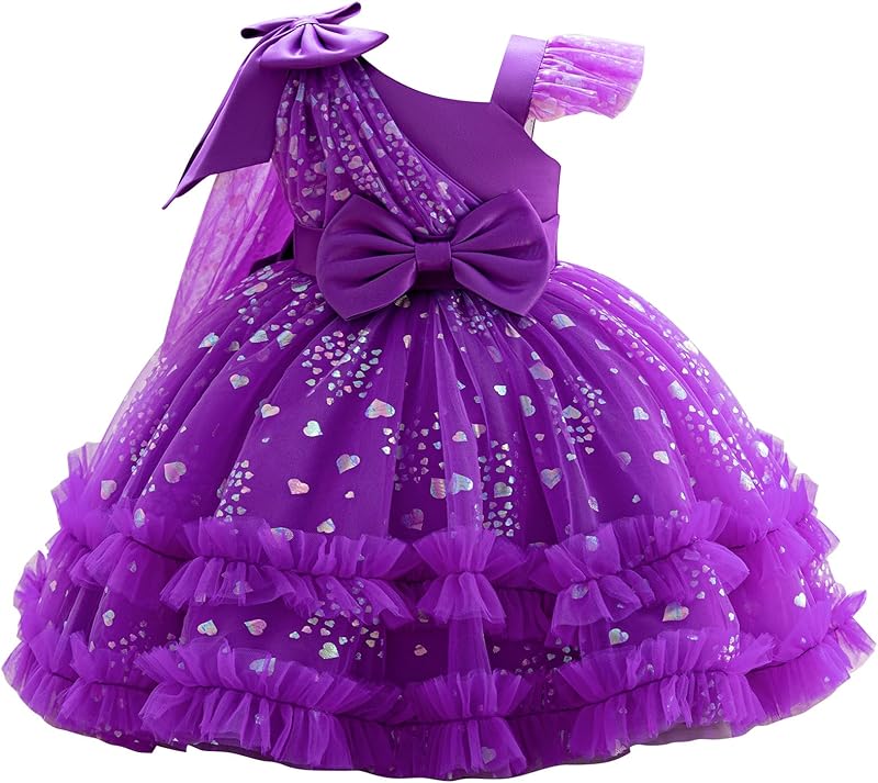 OBEEII Toddler Baby Girls Pageant Dress Sequins Heart Tulle Tutu Dress Flower Wedding Princess Birthday Party Prom Gown