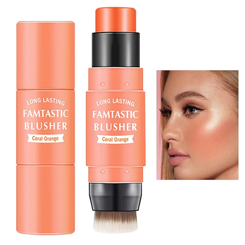 Cream Blush Stick with Brush,Waterproof Multi Cream Makeup Stick,Lightweight,Long-lasting,2 in 1 Multi Blush for Cheeks & Lip Tint & Eyeshadow Makeup(#01 Milk Tea Pink)