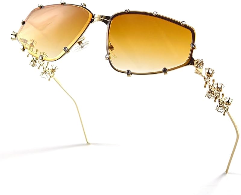Y2K Futuristic Blue Light glasses for Women, Retro 90s Narrow Rectangle Eyewear with Diamond LA047