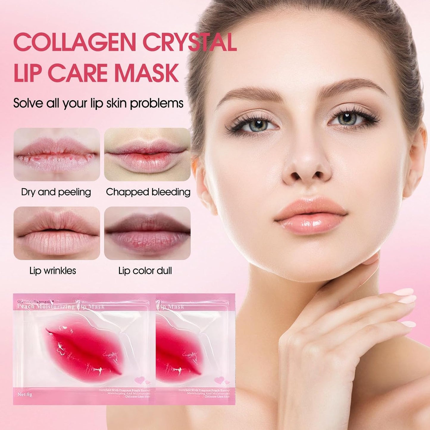30 pieces of Moisturizing Collagen Crystal Lip Mask - Anti-Ageing & Anti Chapped, Reduce lip Wrinkles, Fade Lip Color, Make Skin Smooth (Rose)