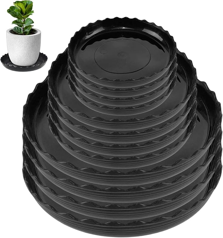 6 Packs Wave Plant Saucer - Plastic Flower Pot Drip Trays/Durable Heavy Duty Black Plant Tray for Indoor and Out Door Plant(6/8/10 inch)