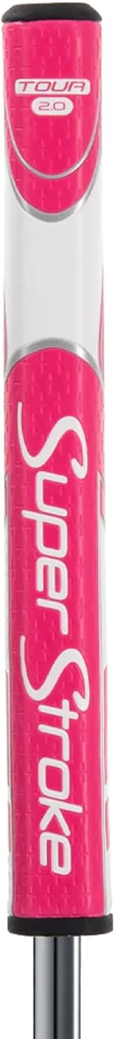 SuperStroke Zenergy Tour 2.0 Golf Putter Grip with No Taper Enhanced SPYNE Technology, New Multi-Zone Texturing and Tech-Port, Pink/White