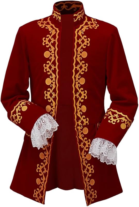 CosplayDiy Men's Colonial Military Tailcoat Costume 18th Century Medieval Regency Tailcoat Jacket