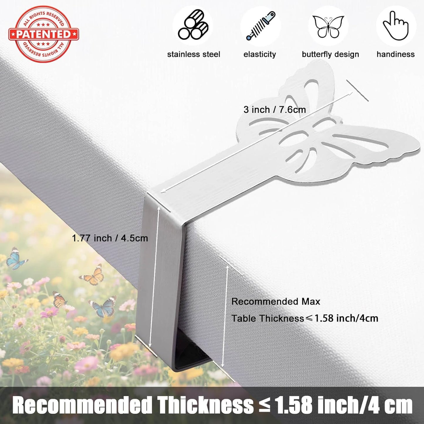 Tablecloth Clips for Outdoor Thick Tables 10 Pack, Butterfly Picnic Table Cloth Holder Clip Indoor, Heavy Duty Stainless Steel Cover Clamp for Party Wedding Home Restaurant Camping Accessories