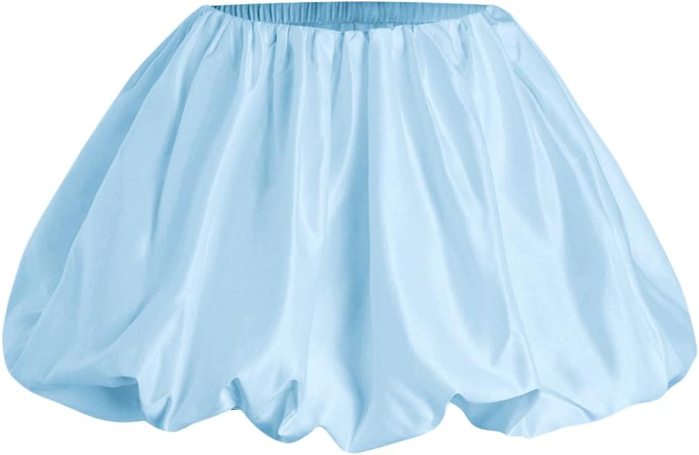 Women's Y2K Bubble Mini Skirt Low Waist Ruffle Short Hem A Line Pleated Balloon Skirt Bloomers