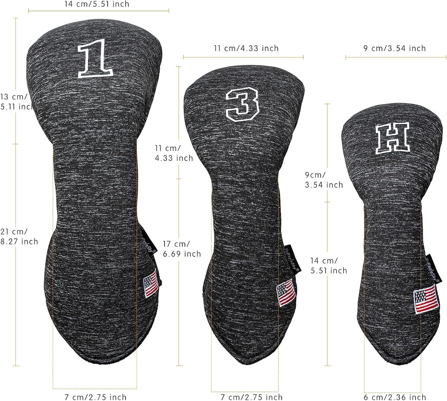 Golf Head Covers Driver Fairway #3#5 Hybrid USA Flag Memory Foam, for Men Women (Grey or White)