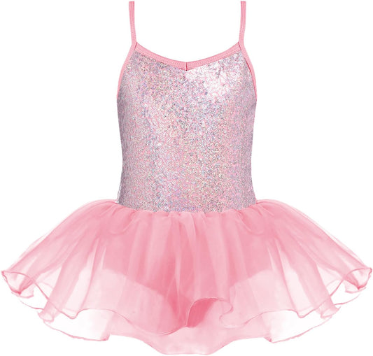 Zaclotre Little Girls Sequin Leotard Sparkly Strap Ballet Leotards Tutu Dress Ballerina Outfit Dance Costume for Kids