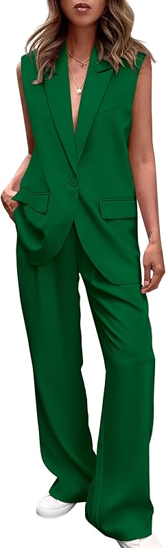 PRETTYGARDEN Women's 2 Piece Outfits Sleeveless Suit Vest and Wide Leg Pants Business Casual Blazer Sets