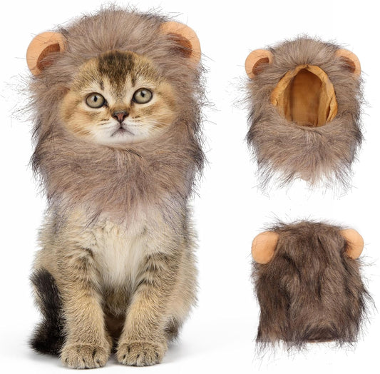 Cat Lion Mane Halloween Costume for Small Cats & Puppy– Pet Costume for Halloween, Cat Birthday, Cat Cosplay, Cat Outfits, Pet Clothes (Grey)