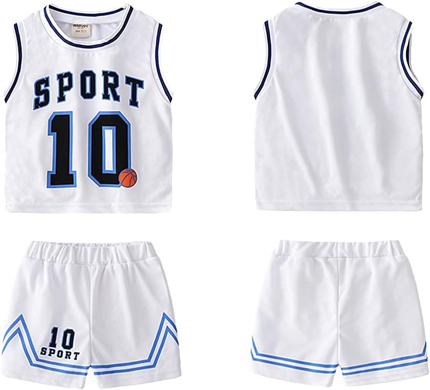 Volunboy Kids Sports Shorts Sets Boys Jerseys Tracksuit 2 Piece Basketball Performance Tank Top and Mesh Shorts Set