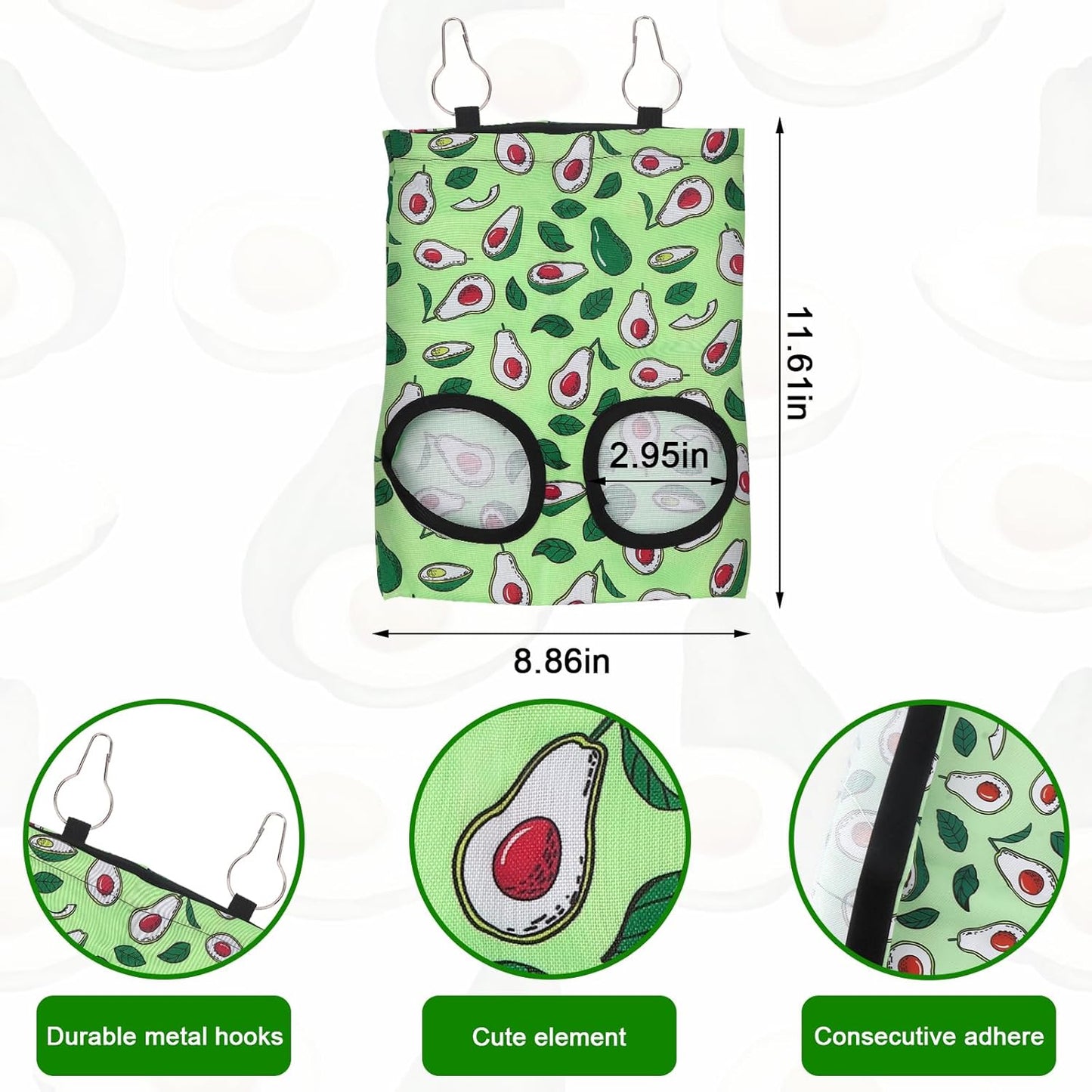 2 Packs Rabbit Hay Feeder Bag Strawberry Avocado Guinea Pig Hanging Hay Feeding Bag with 2 Holes Pet Storage Dispenser for Chinchilla Hamster Bunny Small Pet Animals